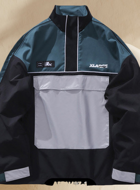 李宁xXLARGE联名款男子宽松运动风衣休闲立领防风运动外套AFDN487