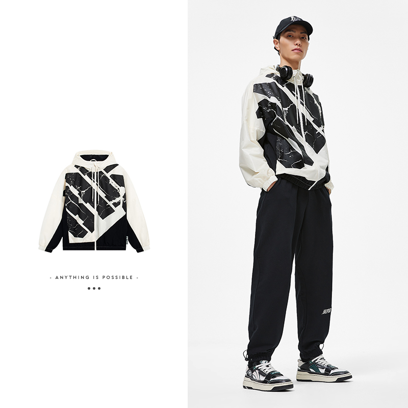 正品李宁风衣春反伍BADFIVE男子宽松休闲运动服连帽外套 AFDT059