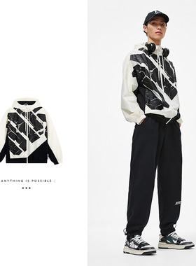 正品李宁风衣春反伍BADFIVE男子宽松休闲运动服连帽外套 AFDT059