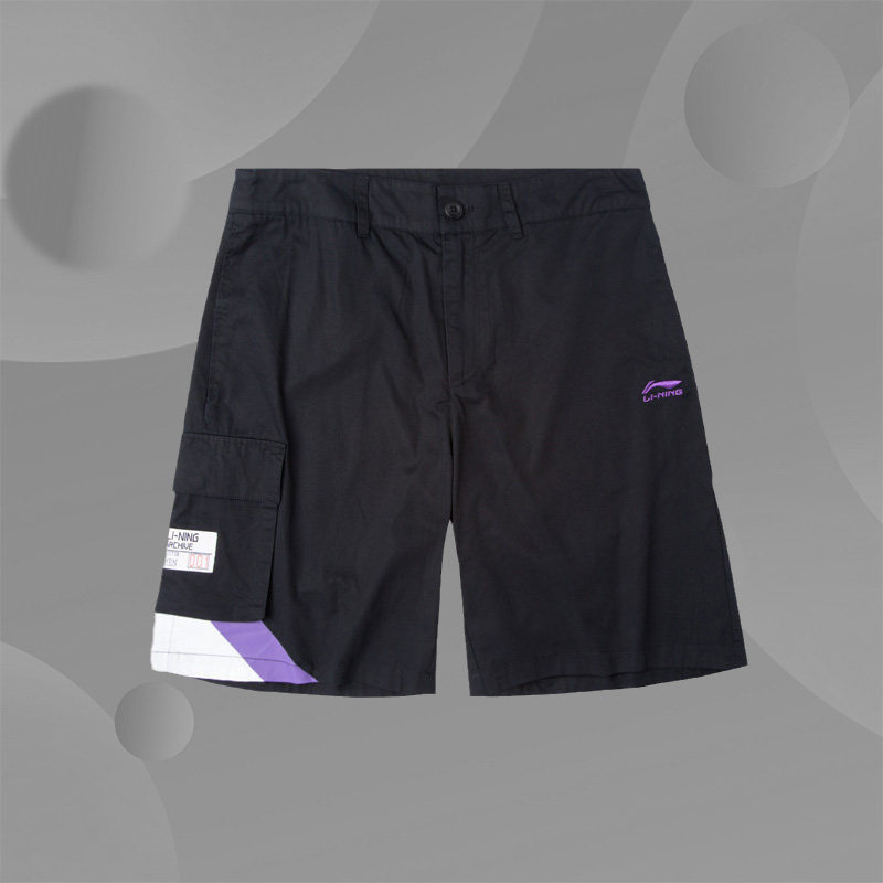李宁夏季新品运动时尚经典系列男子休闲五分纯棉短裤 AKSQ081