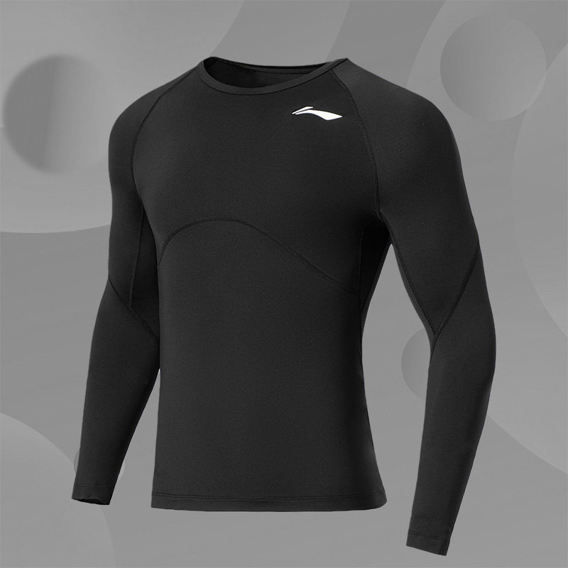 李宁正品新款男子运动休闲跑步健身系列紧身上衣长袖T恤AUDS015