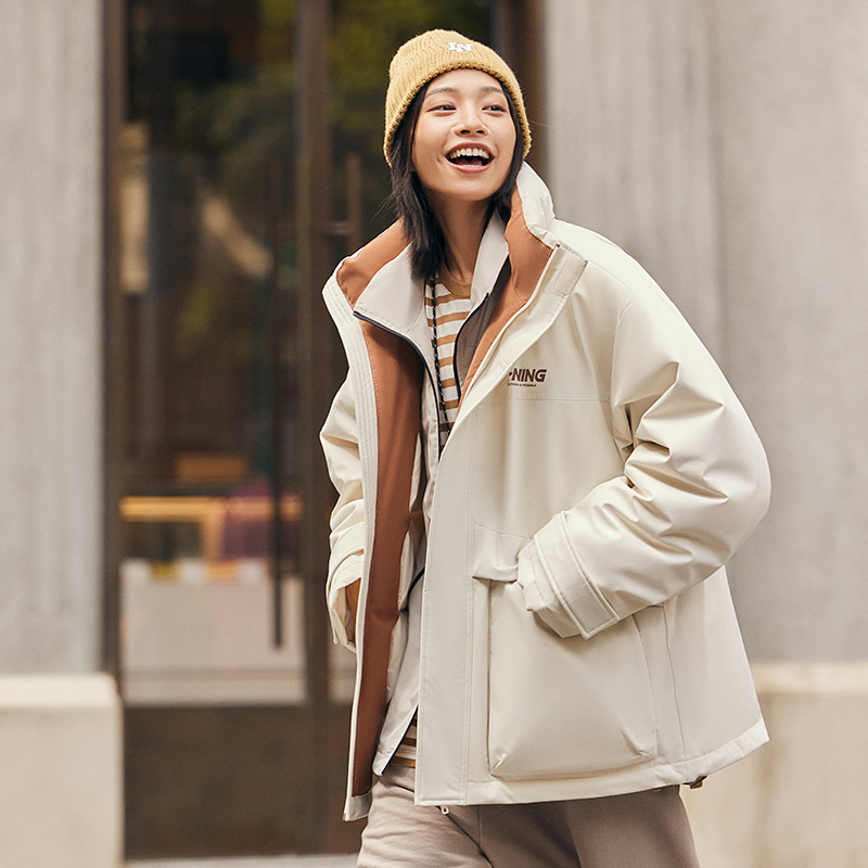 Lining/李宁正品秋季男女纯色立领防风宽松短款运动羽绒服AYMT297