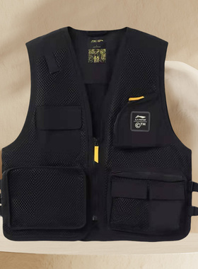 李宁正品工装马甲男女同款夏新款开衫无袖宽松多口袋外套AMDR057