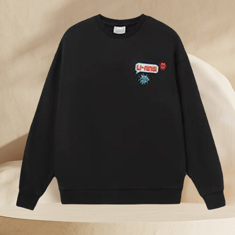 李宁卫衣男女秋季情侣装印花套头长袖宽松圆领上衣运动服AWDRD72