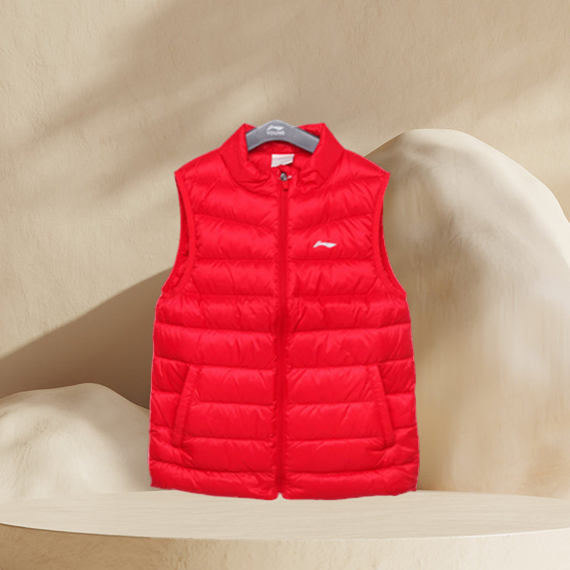 李宁青少年羽绒马甲秋冬男童儿童羽绒背心白鸭绒马夹YMRR001
