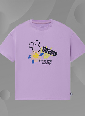 李宁正品女子春季新款联名运动休闲圆领短袖T恤AHSS574-2-3