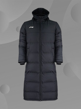 李宁中长款棉服男新款时尚休闲男子过膝加厚保暖连帽外套 AFMR499