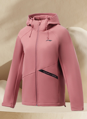 李宁正品女子冬季新款健身系列连帽加绒保暖运动防风外套AFDR758