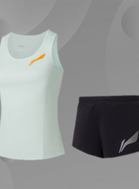 正品李宁新品女跑步训练反光速干舒适凉爽运动套装 AATR090-7