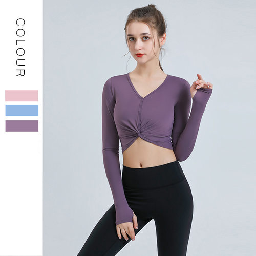 孕妇瑜伽服上衣女V领长袖显瘦T恤