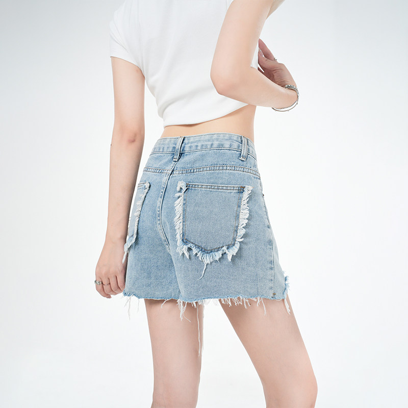 毛边牛仔短裤女夏季新款高腰宽松牛仔裤