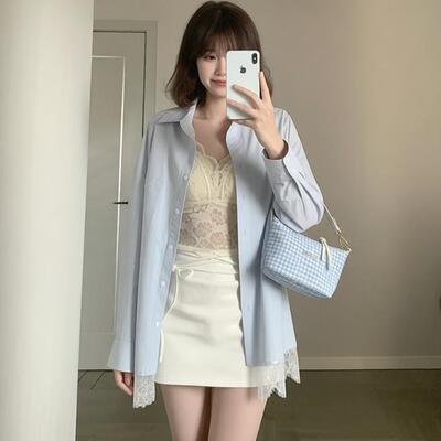 CallmeEar原创冰岛慕斯宽松蕾丝衬衫长款拼接半身裙夏季