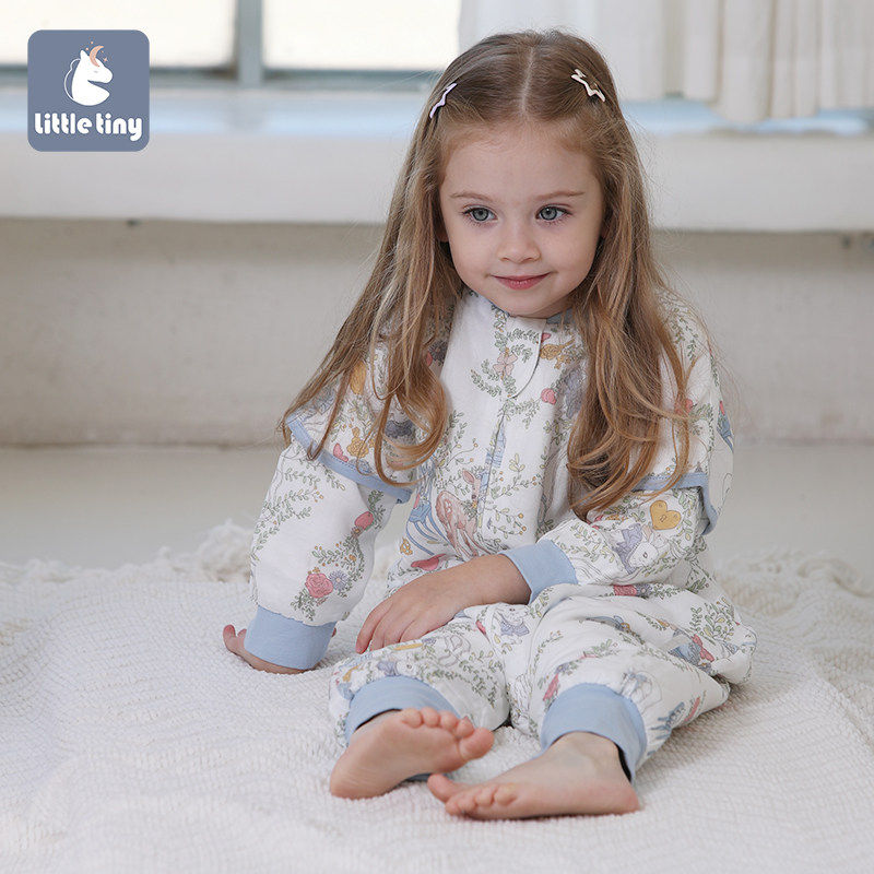 littletiny婴儿调温睡袋宝宝秋冬季加厚睡衣幼儿家居服儿童防踢被