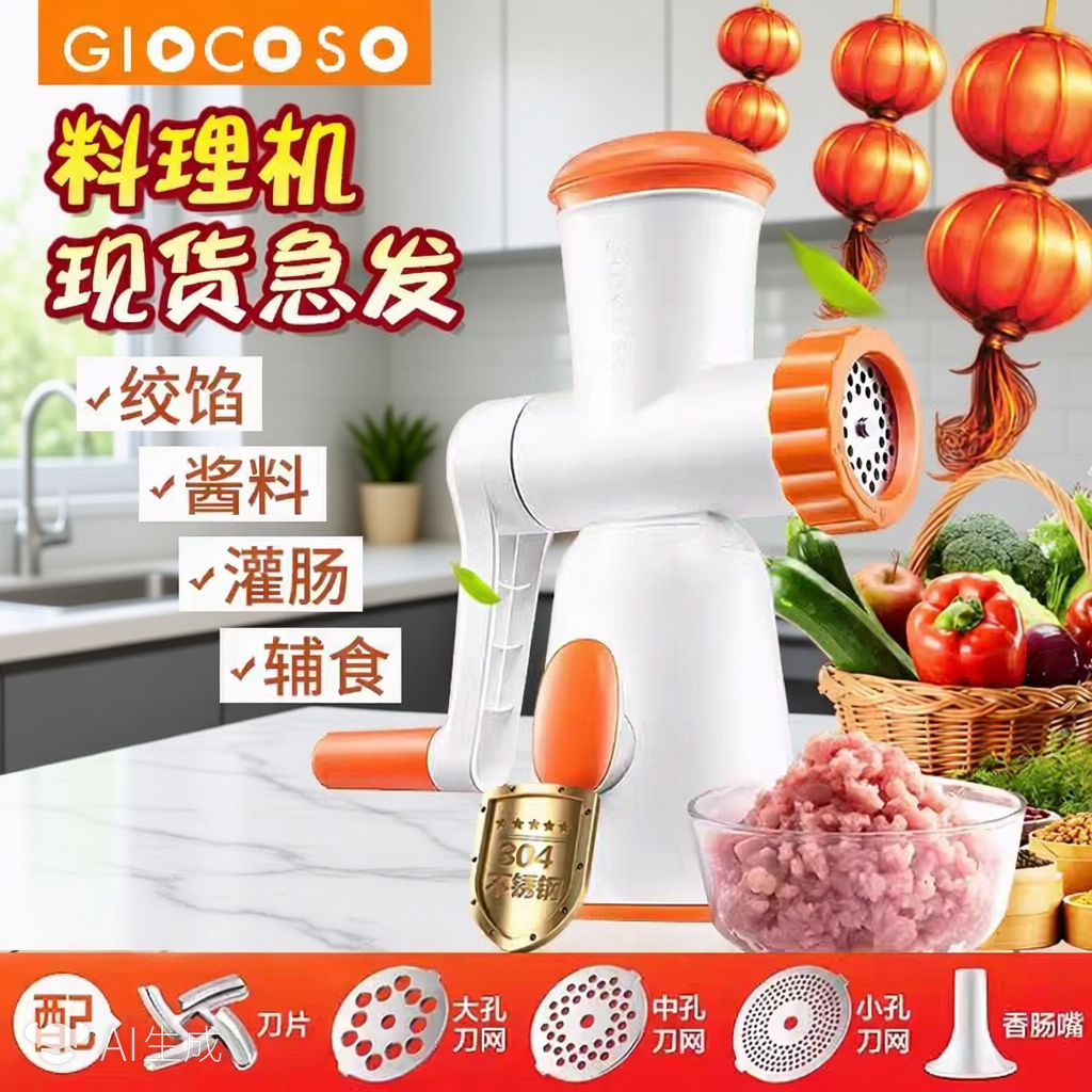 果语美遇料理机及配件家用手动绞肉机绞馅蒜泥辅食辣椒灌肠碎肉机