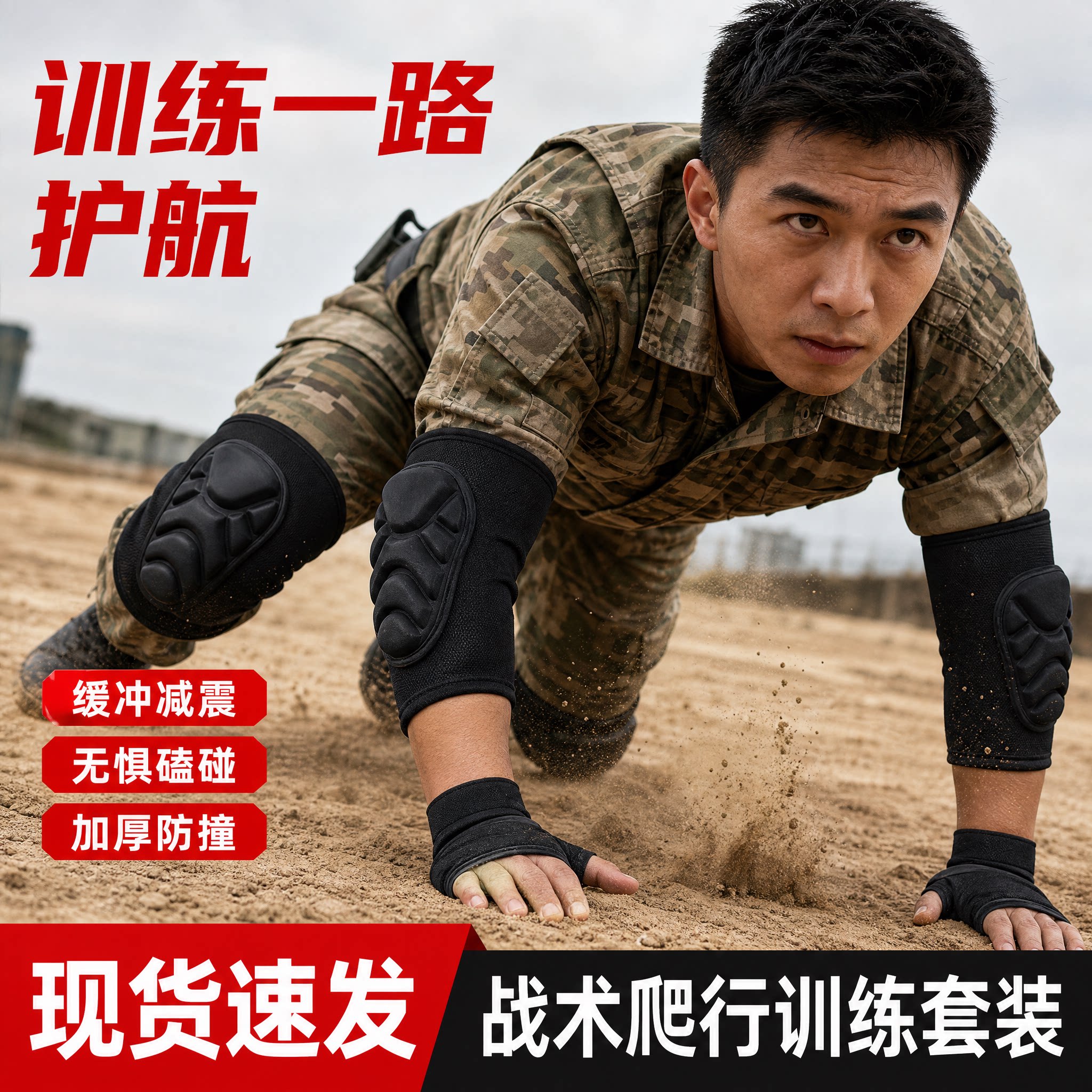 战术运动爬行护膝护肘护腰防护紧身套装膝盖关节护具护腕新兵入伍