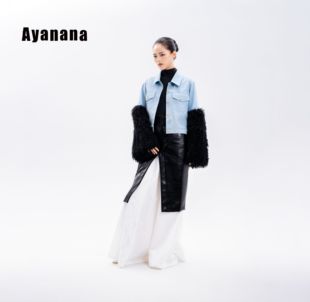 Ayanana2025款牛仔拼接羊滩毛皮草袖夹克外套