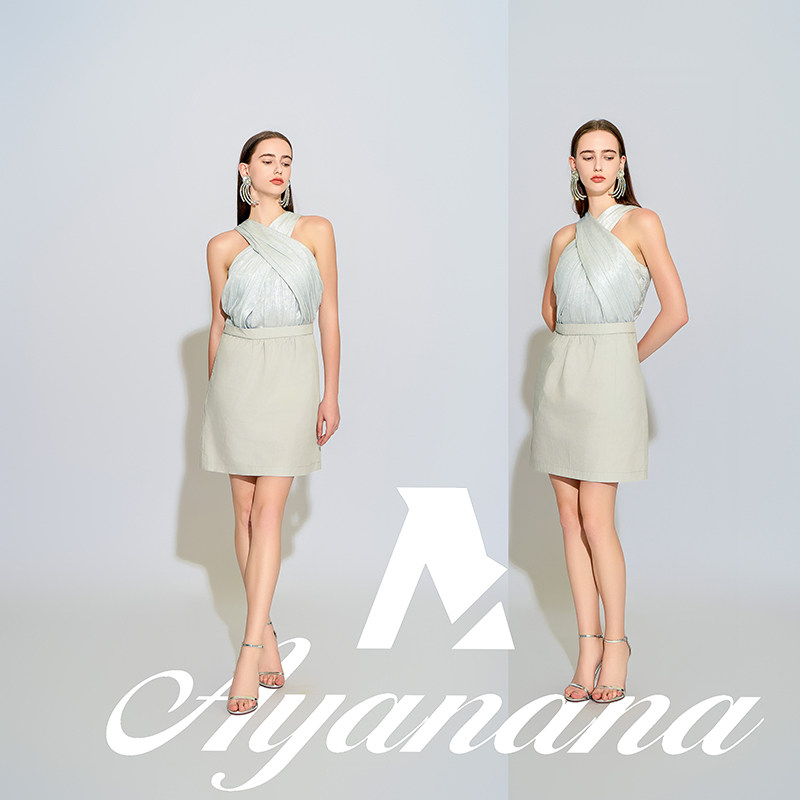 Ayanana夏季高级设计感小众纯棉亮丝拼接连衣裙气质女神范