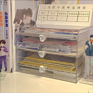 明信片色纸收纳盒追星桌面整理抽屉式透明名扎卡片收纳盒桌面ins