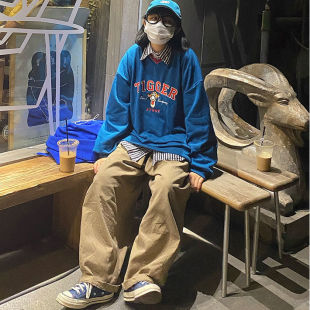 宽松阔腿休闲裤 日系复古工装 纯棉灯笼裤 vintage中性风2023新款 裤