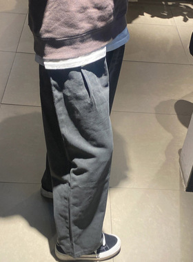 纯棉日系复古灰色直筒休闲裤潮牌工装裤百搭潮流宽松ins裤子男女