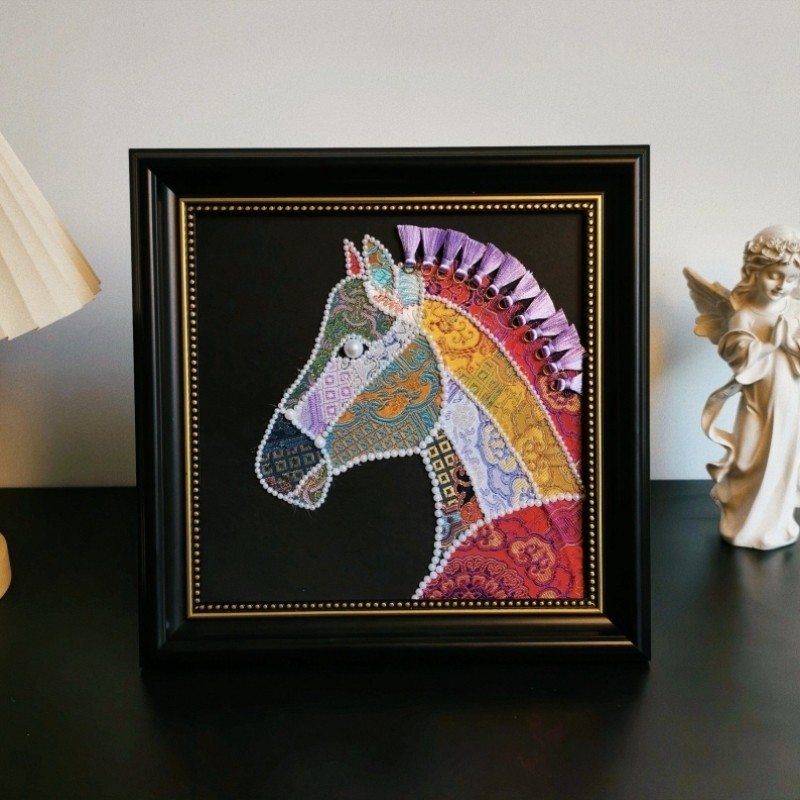 马到成功宋锦拼贴画diy材料包手工制作非遗团建沙龙暖场装饰摆件,家居饰品,DIY亲子装饰画,淘宝优惠券,粉丝福利购,淘宝优惠卷