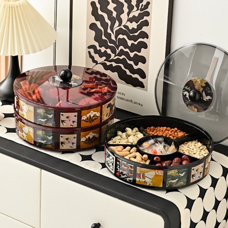 旋转密封干果盘轻奢高档客厅家用茶几坚果瓜子水果盘糖果盒收纳盒