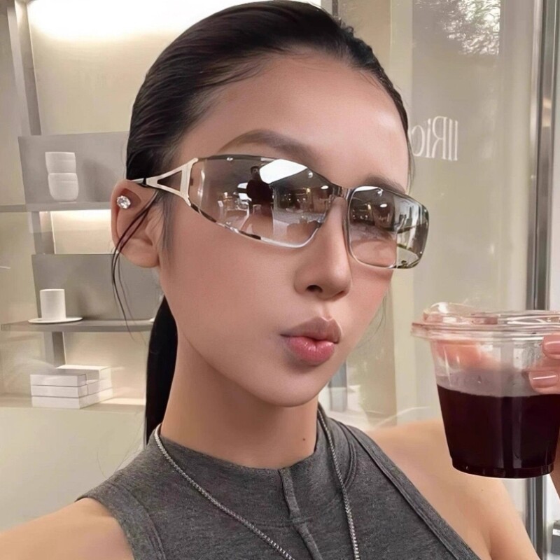 Y2K金属镂空墨镜女水银欧美辣妹街拍未来科技感户外骑行太阳眼镜
