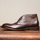 KIXSIZE英伦风复古固特异手工真皮靴简约马丁靴男短筒厚底高帮靴