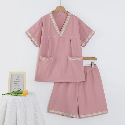 纯棉女款桑拿汗蒸服民族风睡衣