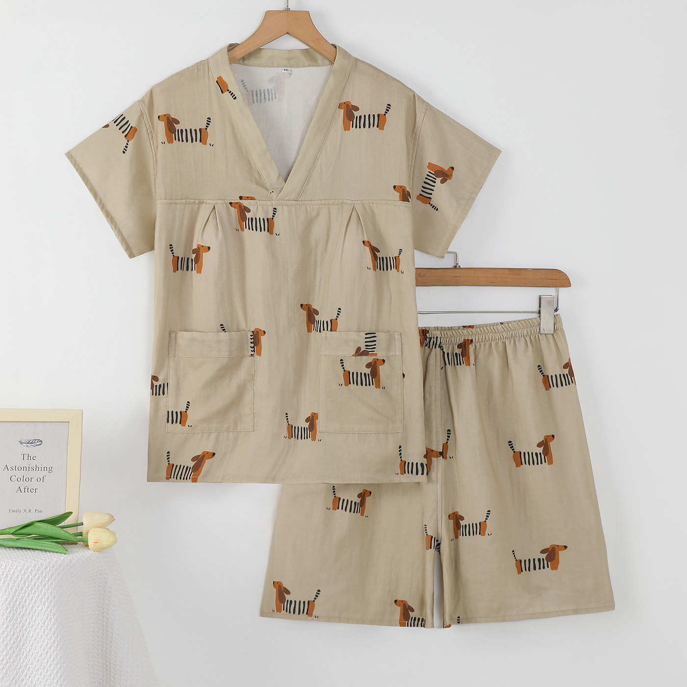 奈里成汗蒸服双层纱全棉家居睡衣