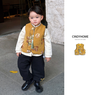 新款 国风分体高级感保暖坎肩马甲拜年服 萌娃中式