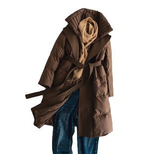 乔妮塔女装2025冬季新款系带90白鸭绒加厚过膝通勤长款羽绒服外套