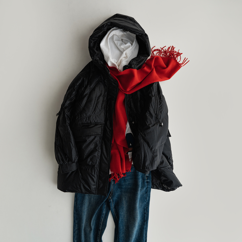 断码清仓连帽中长款白鸭绒羽绒服