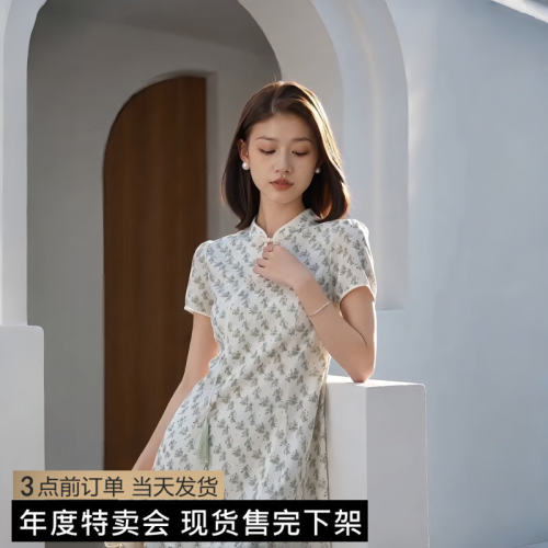 夏季中式国风短袖改良旗袍连衣裙
