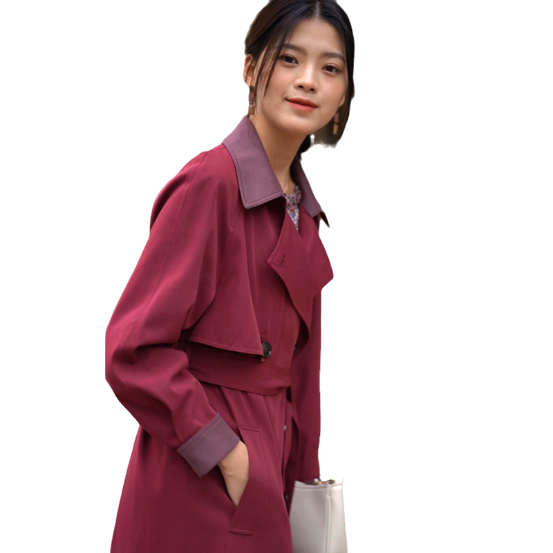 品牌新款西服领系带双排扣风衣