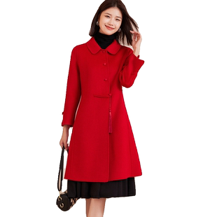 乔妮塔女装2025秋冬新款中式国风羊毛长款双面呢子大衣零羊绒外套