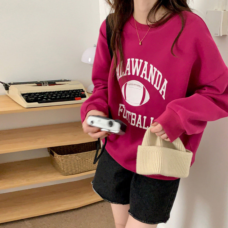百思朵树莓色卫衣女加绒加厚2026树莓粉上衣字母宽松梅子色外套