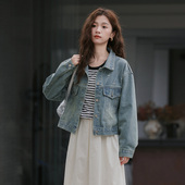 2026春秋流星烫钻牛仔外套复古做旧正肩百搭短外套配长裙外搭开衫