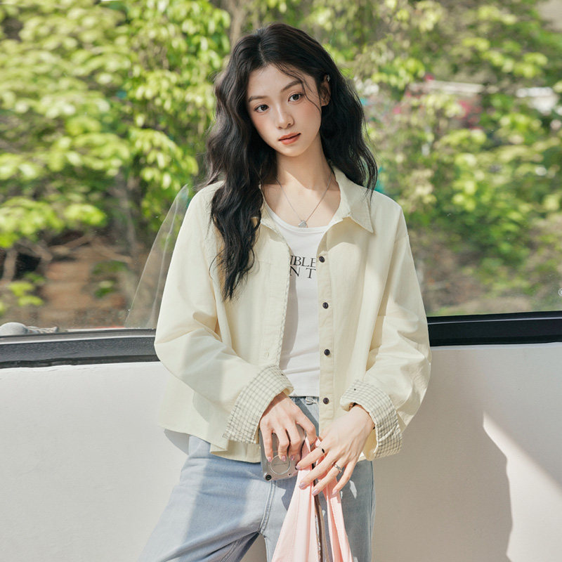春夏甜美森系文艺小清新奶黄色衬衫外套短款小个子防晒衣外搭开衫
