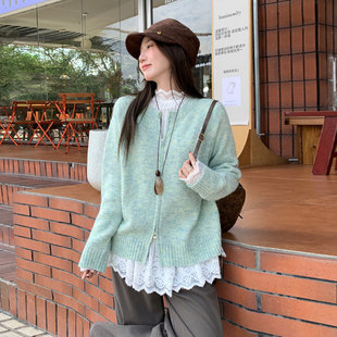 秋冬多巴胺薄荷绿色针织开衫 毛衣外套加厚拉链高级感显瘦软糯上衣