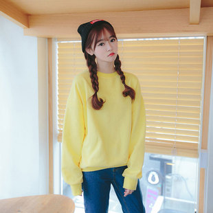 2025秋季甜美多巴胺奶黄色卫衣外套韩系女生圆领上衣无帽正肩显白