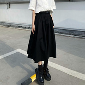 春秋赫本风复古小黑裙半身裙长裙大摆裙伞裙暗黑工装 风遮肚子遮胯