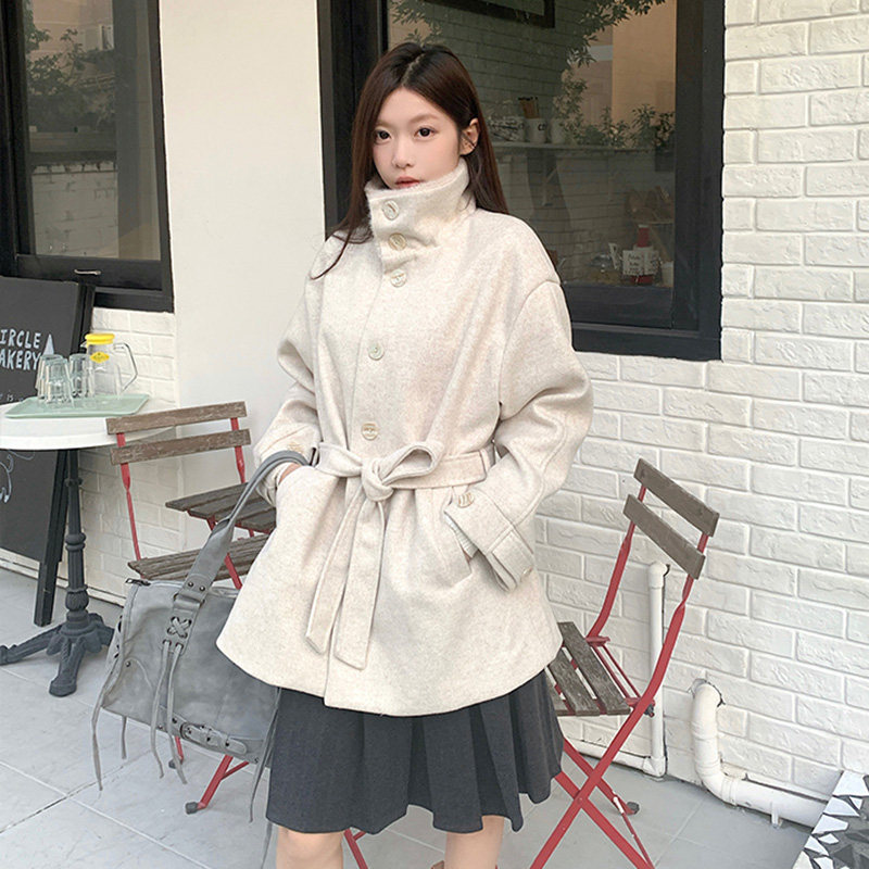 2026冬季保暖加厚奶杏色毛呢外套女中长款呢子大衣收腰气质高级感