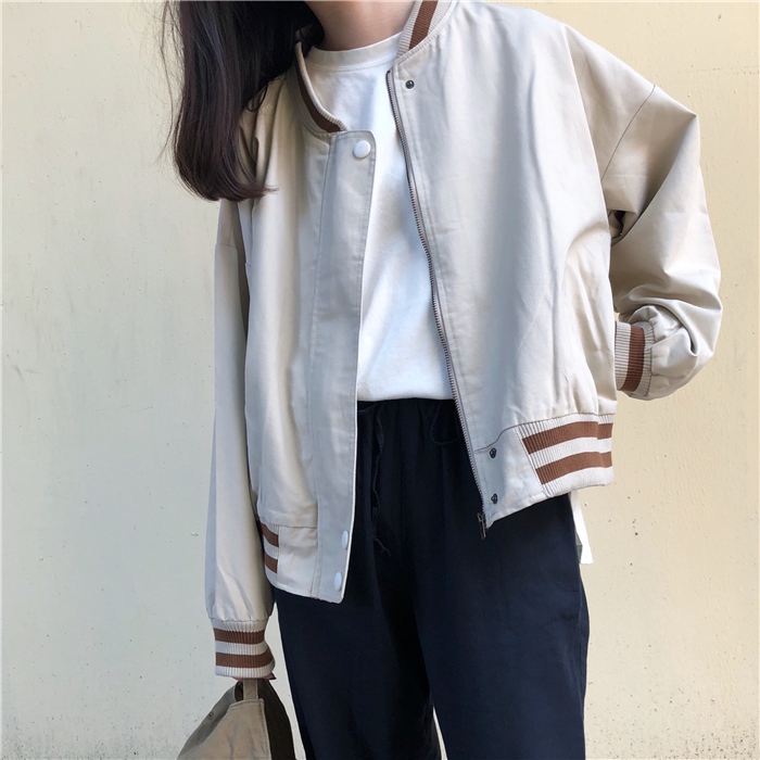 学院风夹克工装短外套复古学生棒球服小外套女宽松bf风韩版百搭潮