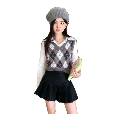 V领针织衫马甲毛衣小个子短款