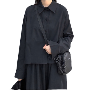 百思朵暗黑系山本风衬衫女长袖日系复古学生宽松单排扣黑色衬衣潮
