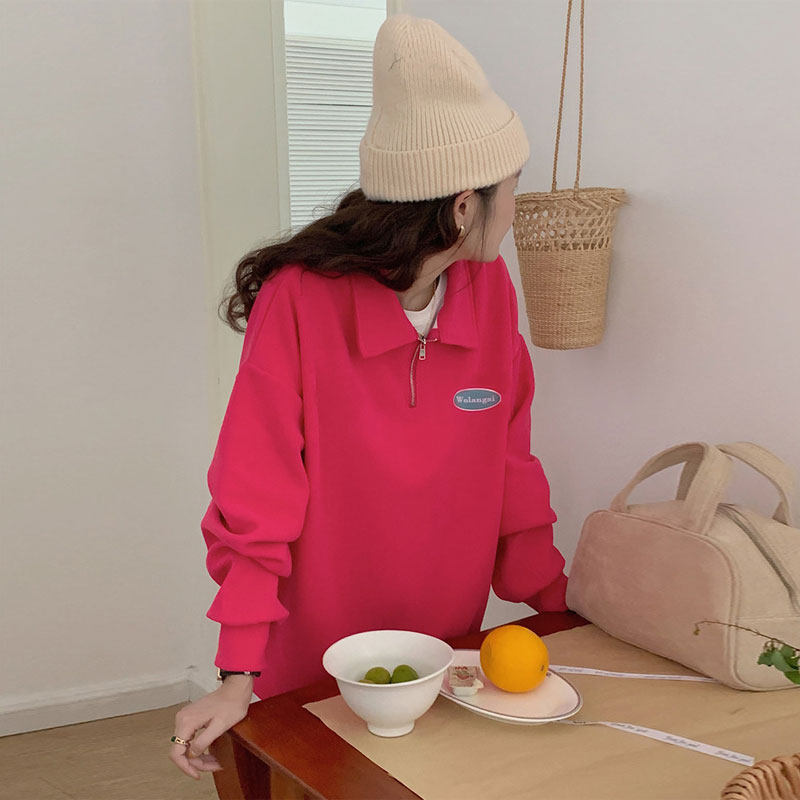 2025冬季火龙果色卫衣加绒加厚女高级感美式复古半拉链玫红色外套,女装/女士精品,卫衣/绒衫,淘宝优惠券,粉丝福利购,淘宝优惠卷