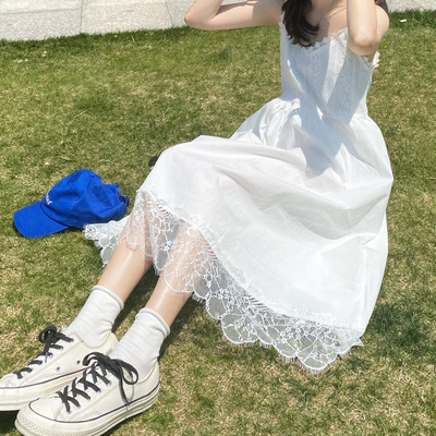 高腰蕾丝吊带裙连衣裙长裙夏高腰