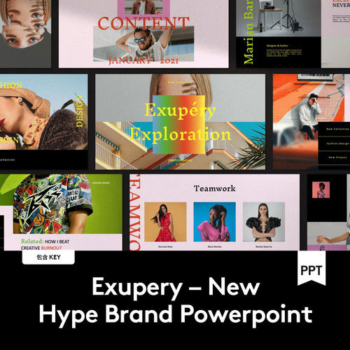Exupery PPT+Keynote 时尚服装作品集幻灯片设计模板 P2021012201