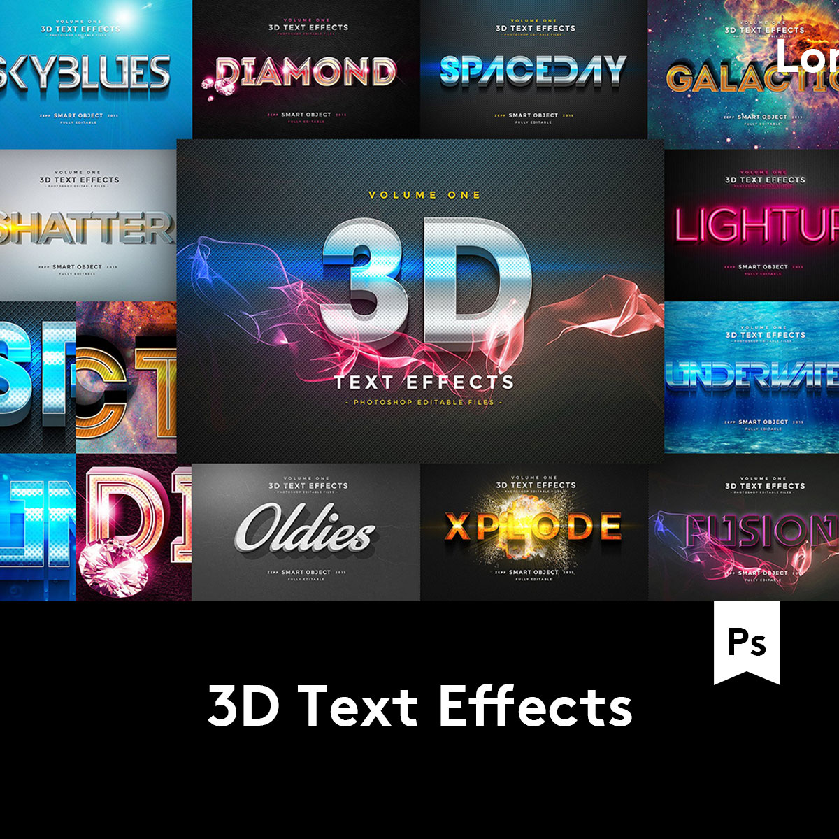 3D Text Effects 10款潮流金属质感立体文字PS样式 S2020041301